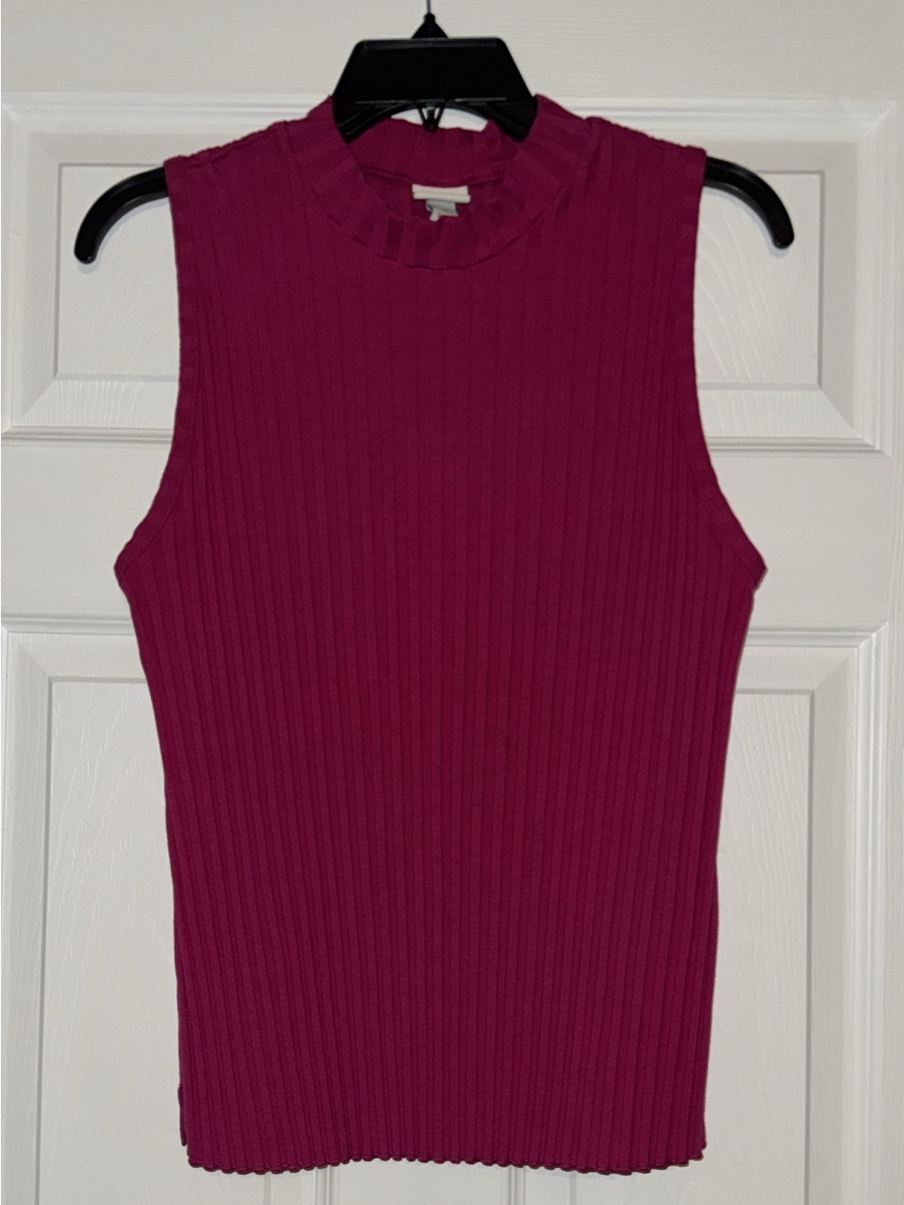 A New Day - Ribbed Sleeveless Mock Neck Tank Top - Magenta